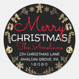 Pegatina Redonda Merry Christmas Holly Wreath RSVP Dirección de dev