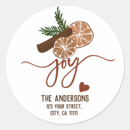 Pegatina Redonda Merry Christmas Joy Cinnamon Rustic Typography