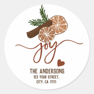 Pegatina Redonda Merry Christmas Joy Cinnamon Rustic Typography