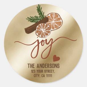 Pegatina Redonda Merry Christmas Joy Cinnamon Rustic Typography