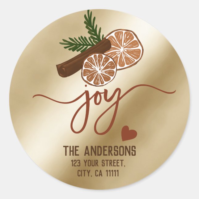 Pegatina Redonda Merry Christmas Joy Cinnamon Rustic Typography (Anverso)