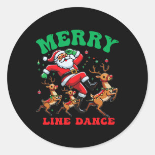 Pegatina Redonda Merry Christmas Line Dance Line Dancing Santa y
