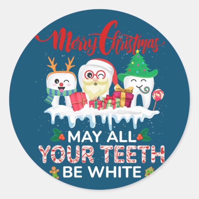 Pegatina Redonda Merry Christmas May All Your Teeth Be White Dental (Anverso)
