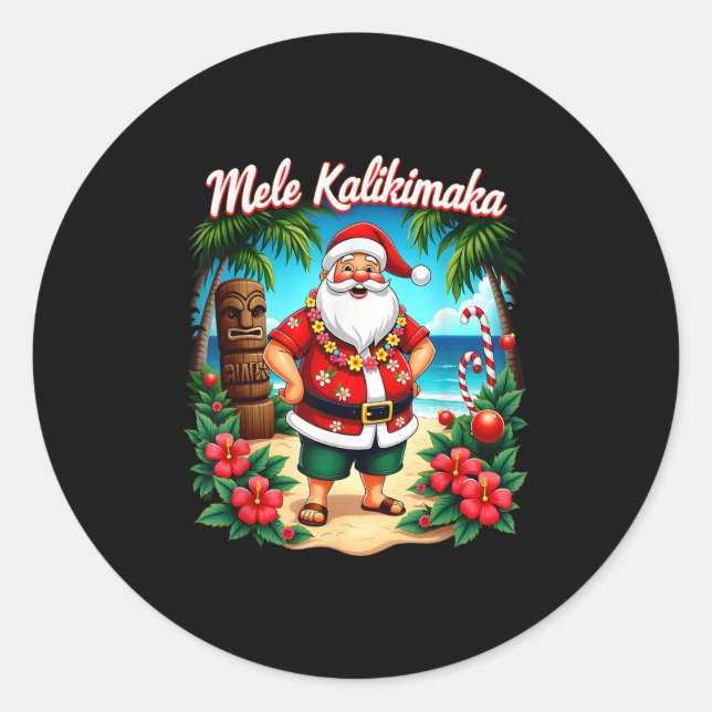 Pegatina Redonda Merry Christmas Mele Kalikimaka Trocal Hawaiian Sa (Anverso)