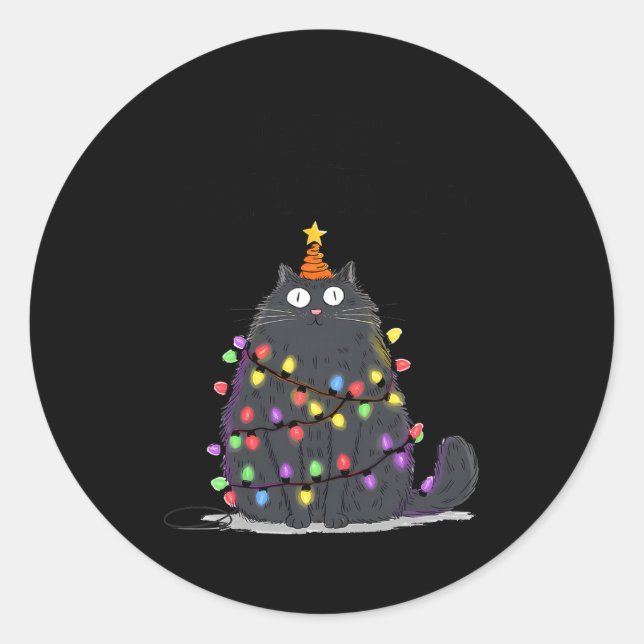 Pegatina Redonda Merry Christmas Meowy Cats Tree Lovers Cute Catmas (Anverso)