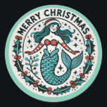 Pegatina Redonda Merry Christmas Mermaid<br><div class="desc">Feliz Navidad Mermaid mermaids navidad navidad navidad navidad navidad "feliz navidad"</div>