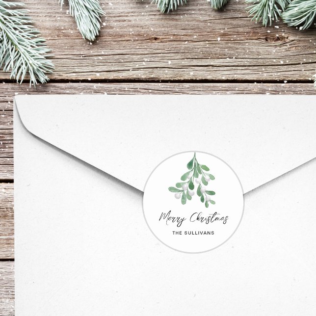 Pegatina Redonda Merry Christmas Mistletoe personalizado (Subido por el creador)