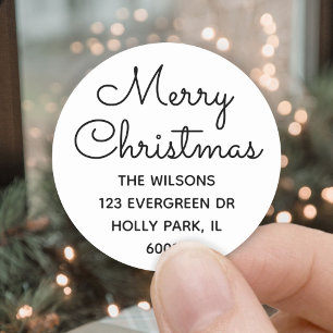 Pegatina Redonda Merry Christmas Moda Simple Script Return Address