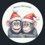 Pegatina Redonda Merry Christmas Monkeys<br><div class="desc">Monos navideños de Cereza</div>