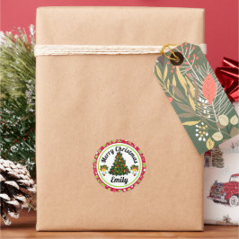 Pegatina Redonda Merry Christmas Name