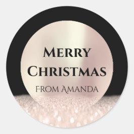 Pegatina Redonda Merry Christmas Name Rosa Black Purpurina Spark