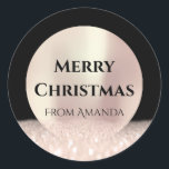 Pegatina Redonda Merry Christmas Name Rosa Black Purpurina Spark<br><div class="desc">pegatina de regalo delicado de diseño florenceK</div>