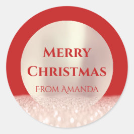 Pegatina Redonda Merry Christmas Name Rosa Red Purpurina Spark