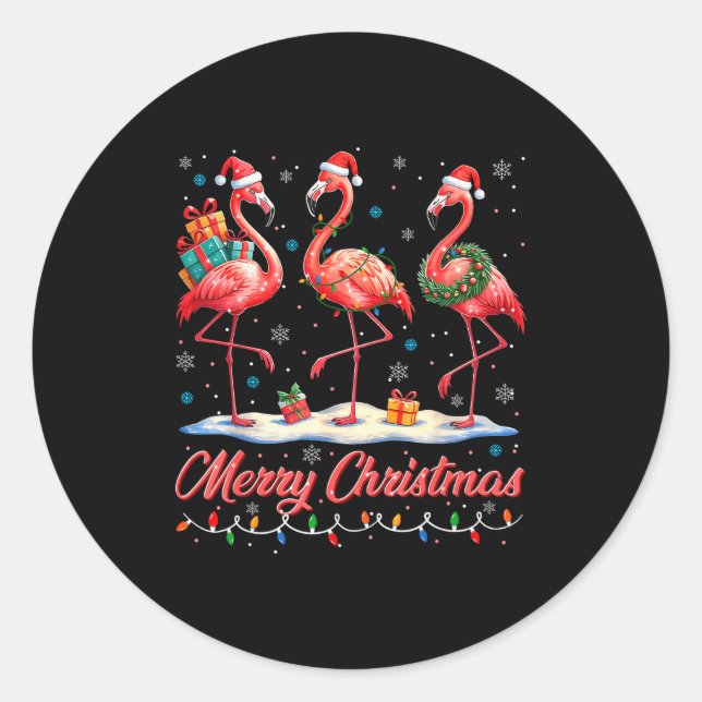Pegatina Redonda Merry Christmas Nk Flamingo Santa Xmas Womens Mens (Anverso)