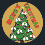Pegatina Redonda Merry Christmas Nurs Cap Tree<br><div class="desc">Un árbol de Navidad decorado con pequeñas gorras de enfermera,  tarjetas perfectas,  cadenas de llaves,  camisetas,  bolsas de tote</div>