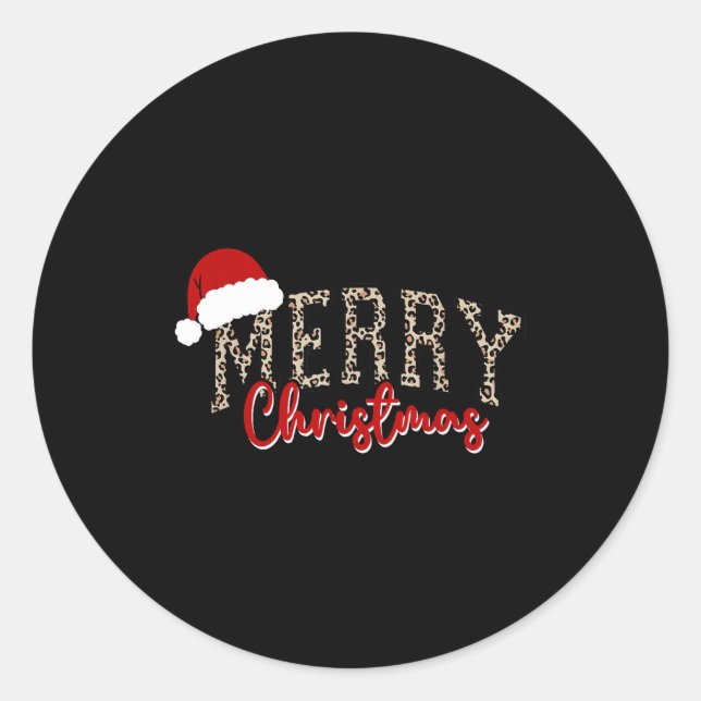 Pegatina Redonda Merry Christmas Pattern Xmas Leopard Family Cute W (Anverso)