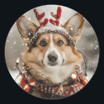 Pegatina Redonda Merry Christmas Pembroke Welsh Corgi Dog<br><div class="desc">Ilustracion de perros Corgi vestidos para Navidades. Perfecto para los amantes de las mascotas o los padres de perros durante las vacaciones.</div>
