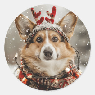 Pegatina Redonda Merry Christmas Pembroke Welsh Corgi Dog