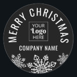 Pegatina Redonda Merry Christmas Personalizado Logo Company Name Bl<br><div class="desc">Pegatinas de navidad de los cerezos blancos y negros personalizados con el nombre de la empresa y el logotipo para la marca profesional.</div>