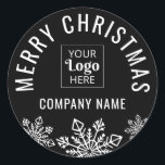 Pegatina Redonda Merry Christmas Personalizado Logo Company Name Bl<br><div class="desc">Pegatinas de navidad de los cerezos blancos y negros personalizados con el nombre de la empresa y el logotipo para la marca profesional.</div>