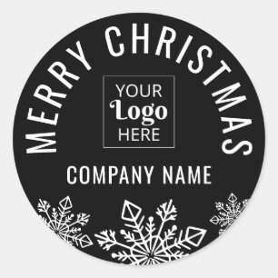 Pegatina Redonda Merry Christmas Personalizado Logo Company Name Bl