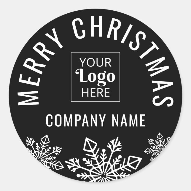 Pegatina Redonda Merry Christmas Personalizado Logo Company Name Bl (Anverso)