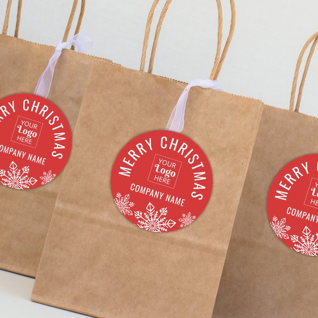 Pegatina Redonda Merry Christmas Personalizado Logo Company Name Re (Subido por el creador)