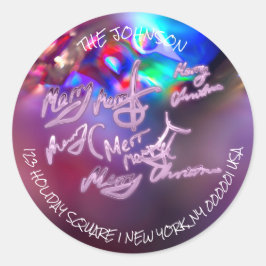 Pegatina Redonda Merry Christmas Purple RSVP Etiquetas de dirección