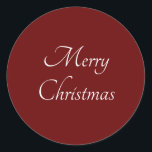 Pegatina Redonda Merry Christmas Red<br><div class="desc">Feliz pegatina navideño,  con elegante tipografía blanca en un fondo rojo borgoña. Con grabado de personalizable,  puede añadir su propio mensaje. Ideal para añadir regalos o tarjetas a tus Navidades.</div>