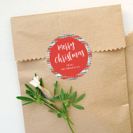 Pegatina Redonda Merry Christmas Red Calligraphy Script Simple