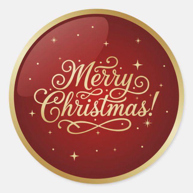 Pegatina Redonda Merry Christmas Red Glossy  (Anverso)