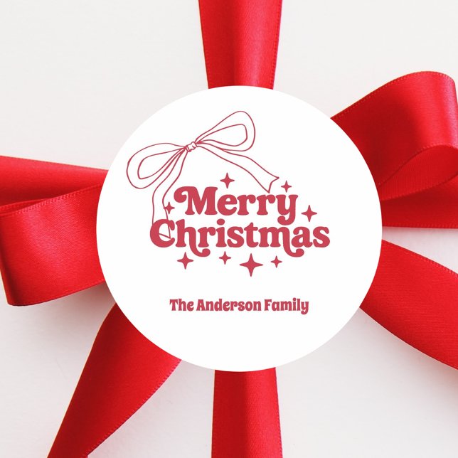Pegatina Redonda Merry Christmas red hand-drawn bow retro (Subido por el creador)