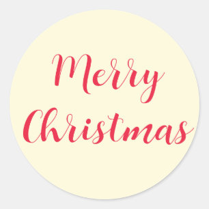 Pegatina Redonda Merry Christmas Red Script Crema Simple