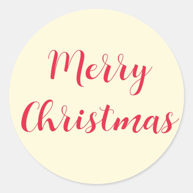 Pegatina Redonda Merry Christmas Red Script Crema Simple (Anverso)