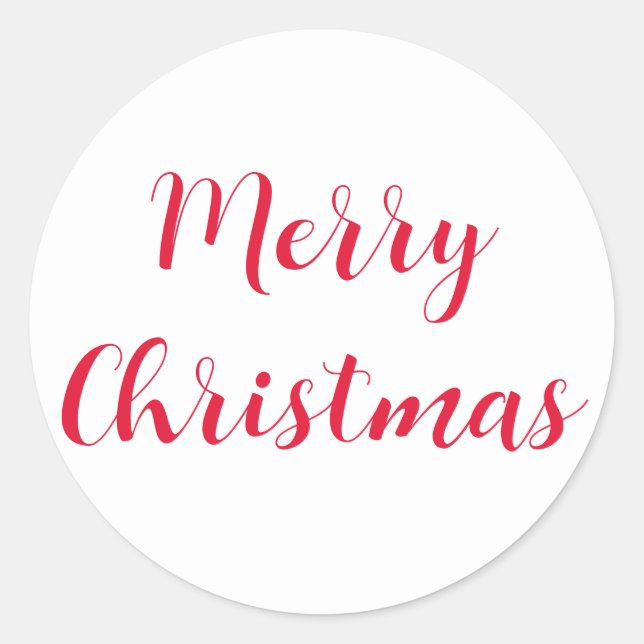 Pegatina Redonda Merry Christmas Red Script Simple White (Anverso)