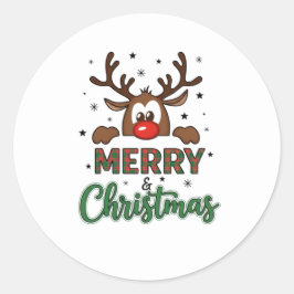 Pegatina Redonda Merry Christmas Reindeer Sticker