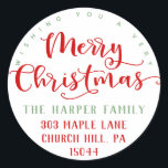 Pegatina Redonda Merry Christmas Return Address<br><div class="desc">Te Desearía Una Muy Feliz Cita De Regreso De Navidad.</div>