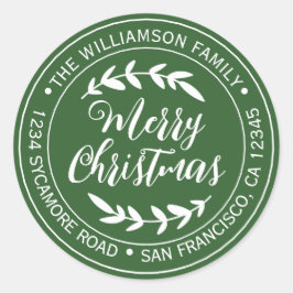Pegatina Redonda Merry Christmas Return Address Green