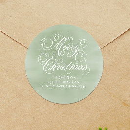 Pegatina Redonda Merry Christmas Return Address Green Script