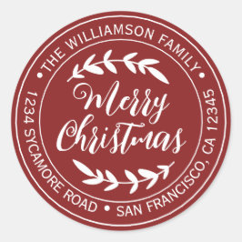 Pegatina Redonda Merry Christmas Return Address Red