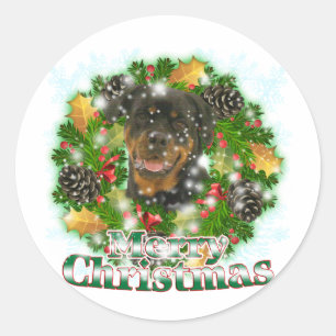 Pegatina Redonda Merry Christmas Rottweiler