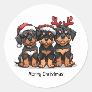 Pegatina Redonda Merry Christmas Rottweiler Dog Santa