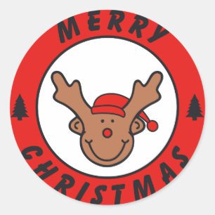Pegatina Redonda Merry Christmas Rudolf reno con baum