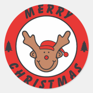 Pegatina Redonda Merry Christmas Rudolf reno con baum