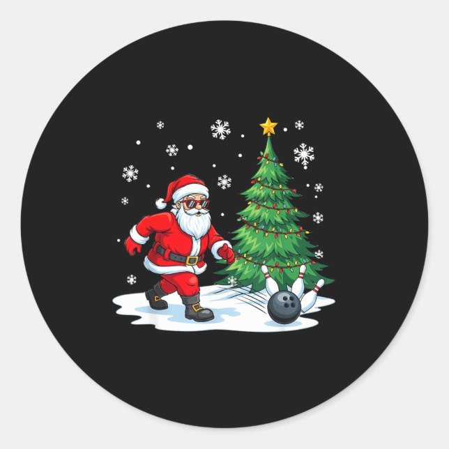 Pegatina Redonda Merry Christmas Santa Playing Bowling Srt Lovers  (Anverso)