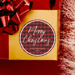 Pegatina Redonda Merry Christmas Script Calligraphy<br><div class="desc">Merry Christmas Script Calligraphy Plaid Pegatina</div>