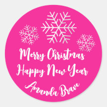 Merry Christmas Script Name Snowflake Bright Pink
