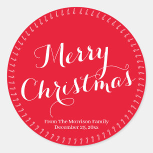 Pegatina Redonda Merry Christmas script red personalizado nombre de