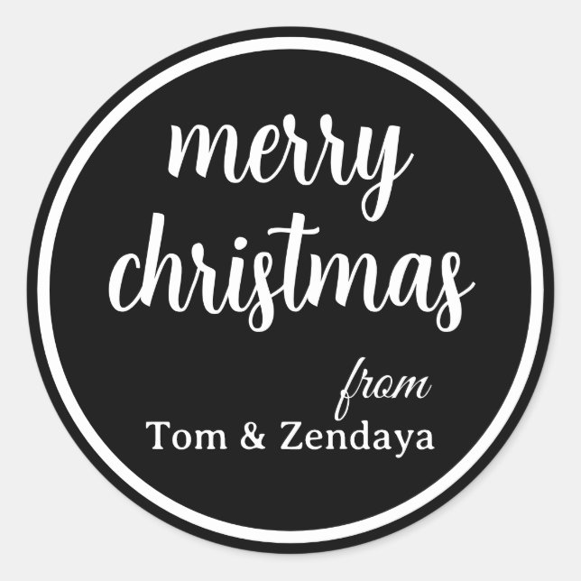 Pegatina Redonda Merry Christmas Simple Stylish Modern Minimal Mono (Anverso)
