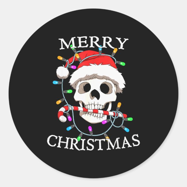Pegatina Redonda Merry Christmas Skull Skeleton Men Women  (Anverso)